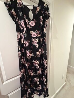 Torrid Black Maxi Dress with Pink and Cream Floral Print